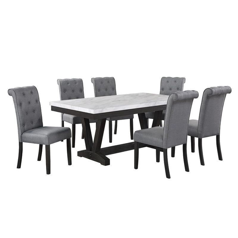 Ensemble de salle à manger 7 pièces avec plateau de table en faux marbre de la meilleure qualité