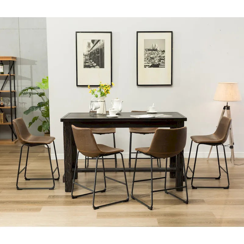 Ensemble de salle à manger 7 pièces en bois noir à hauteur de comptoir Lotusville de Roundhill Furniture