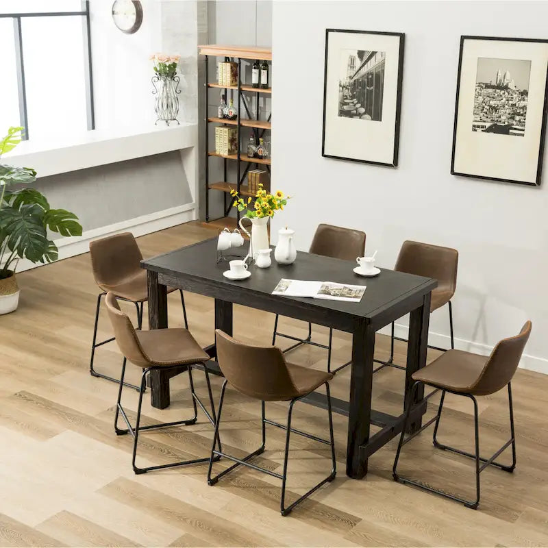 Ensemble de salle à manger 7 pièces en bois noir à hauteur de comptoir Lotusville de Roundhill Furniture
