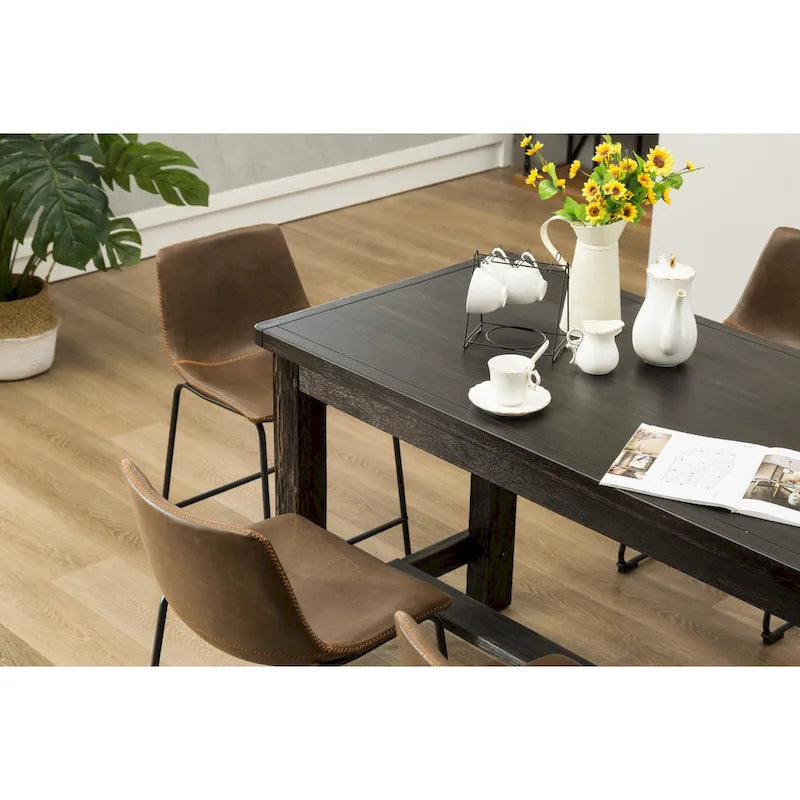 Ensemble de salle à manger 7 pièces en bois noir à hauteur de comptoir Lotusville de Roundhill Furniture