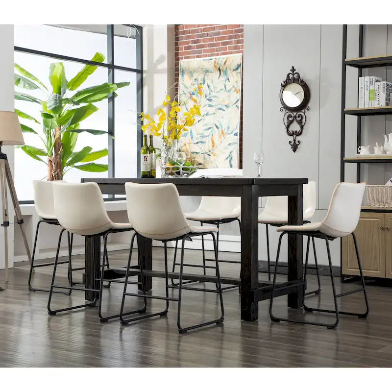 Ensemble de salle à manger 7 pièces en bois noir à hauteur de comptoir Lotusville de Roundhill Furniture