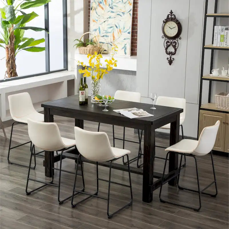 Ensemble de salle à manger 7 pièces en bois noir à hauteur de comptoir Lotusville de Roundhill Furniture
