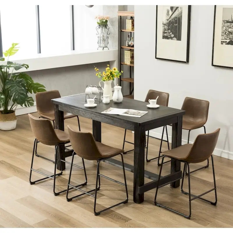 Ensemble de salle à manger 7 pièces en bois noir à hauteur de comptoir Lotusville de Roundhill Furniture