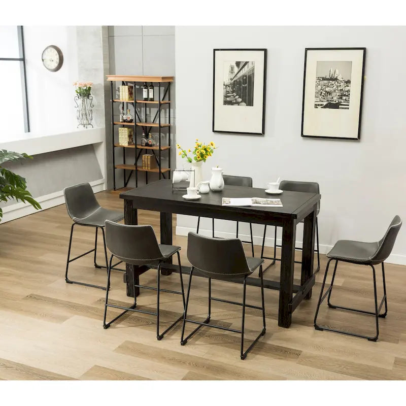 Ensemble de salle à manger 7 pièces en bois noir à hauteur de comptoir Lotusville de Roundhill Furniture