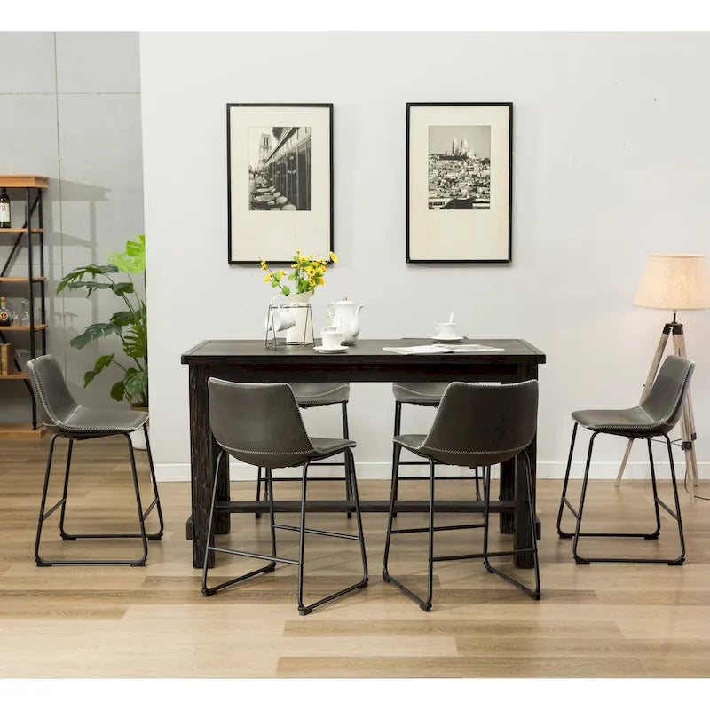 Ensemble de salle à manger 7 pièces en bois noir à hauteur de comptoir Lotusville de Roundhill Furniture