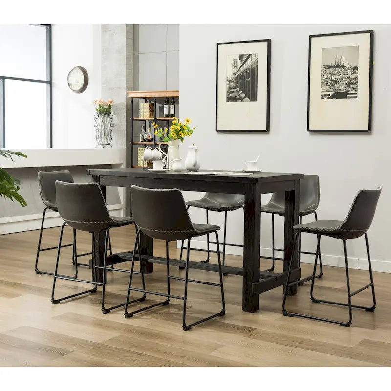 Ensemble de salle à manger 7 pièces en bois noir à hauteur de comptoir Lotusville de Roundhill Furniture