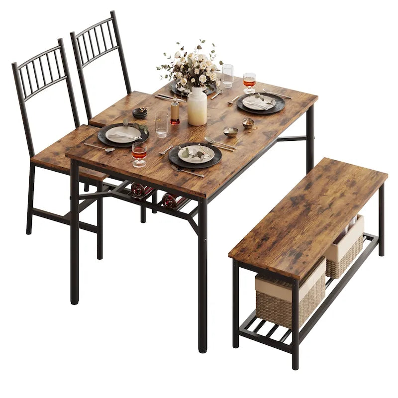 Ensemble table à manger pour 2 personnes avec banc de rangement