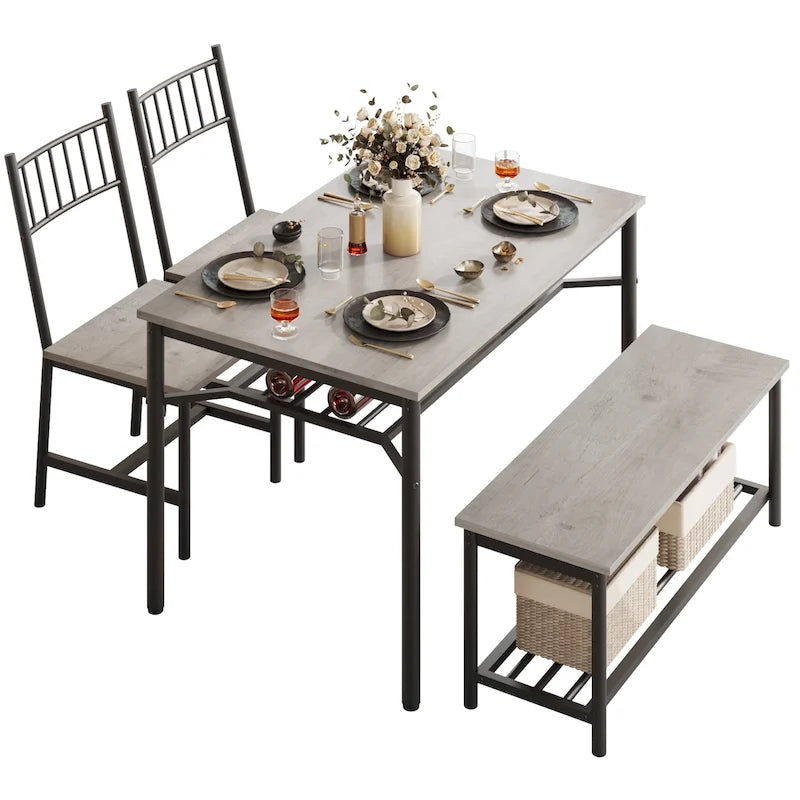 Ensemble table à manger pour 2 personnes avec banc de rangement