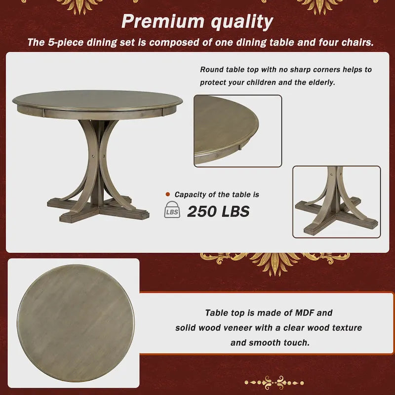 Ensemble table à manger ronde rétro 5 pièces