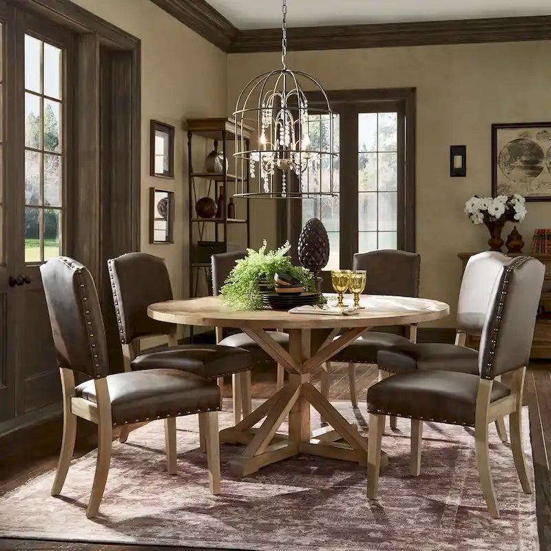 Ensemble de salle à manger 7 pièces Benchwright avec base en X rustique en pin et clous par iNSPIRE Q Artisan