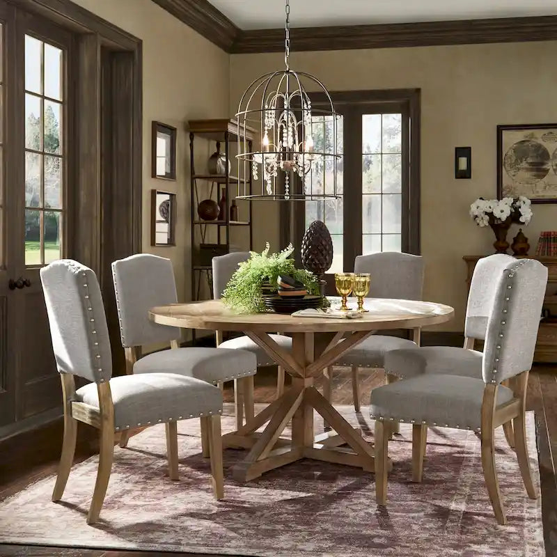 Ensemble de salle à manger 7 pièces Benchwright avec base en X rustique en pin et clous par iNSPIRE Q Artisan