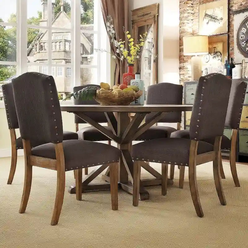 Ensemble de salle à manger 7 pièces Benchwright avec base en X rustique en pin et clous par iNSPIRE Q Artisan