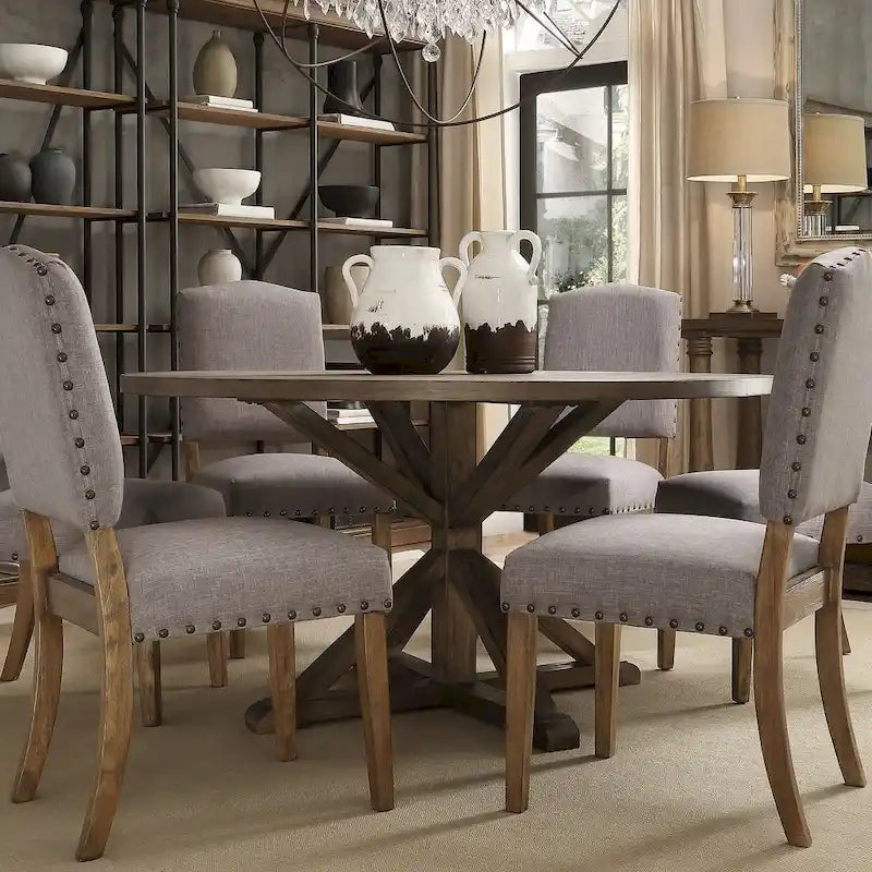 Ensemble de salle à manger 7 pièces Benchwright avec base en X rustique en pin et clous par iNSPIRE Q Artisan