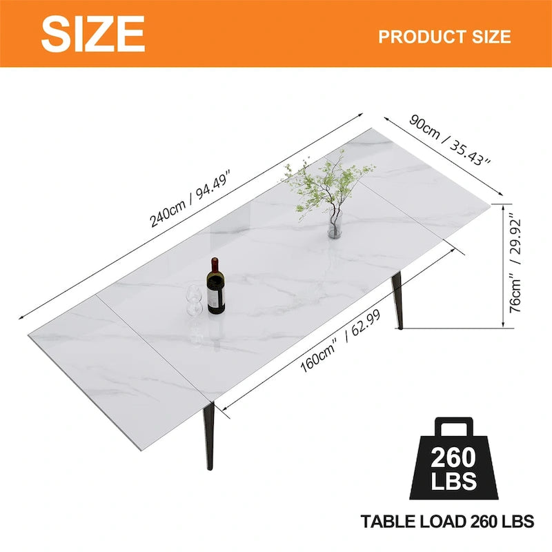 Ensemble de salle à manger 7 pièces avec table extensible en pierre frittée et 6 chaises en tissu