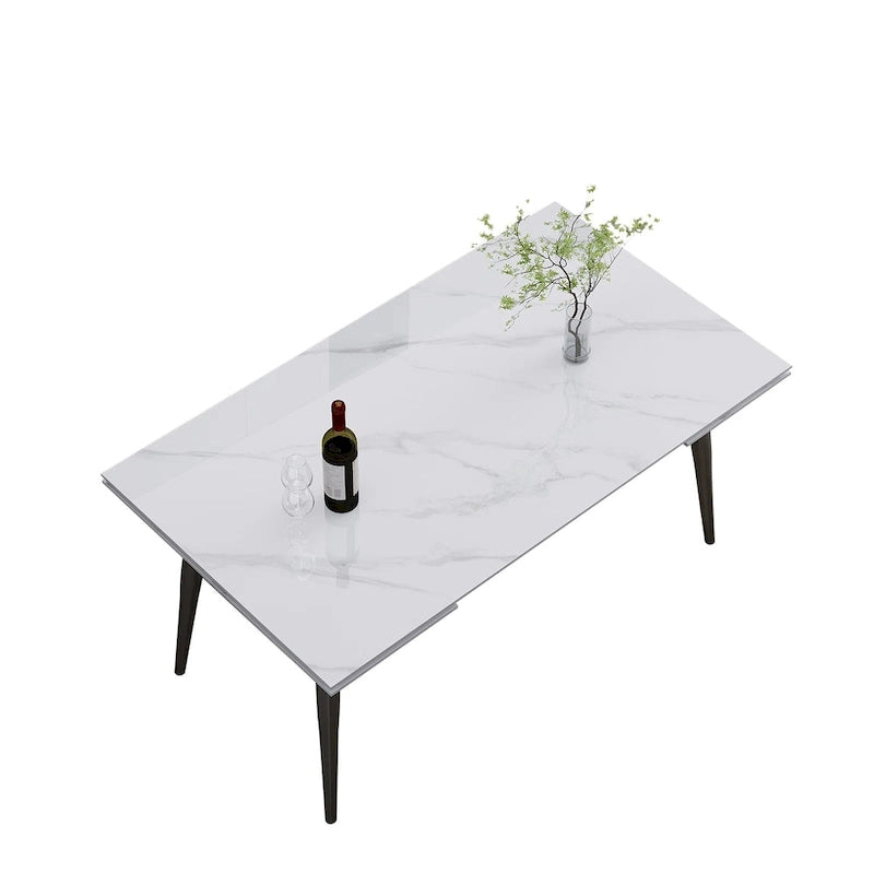 Ensemble de salle à manger 7 pièces avec table extensible en pierre frittée et 6 chaises en tissu