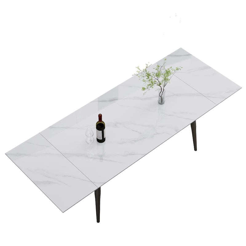 Ensemble de salle à manger 7 pièces avec table extensible en pierre frittée et 6 chaises en tissu