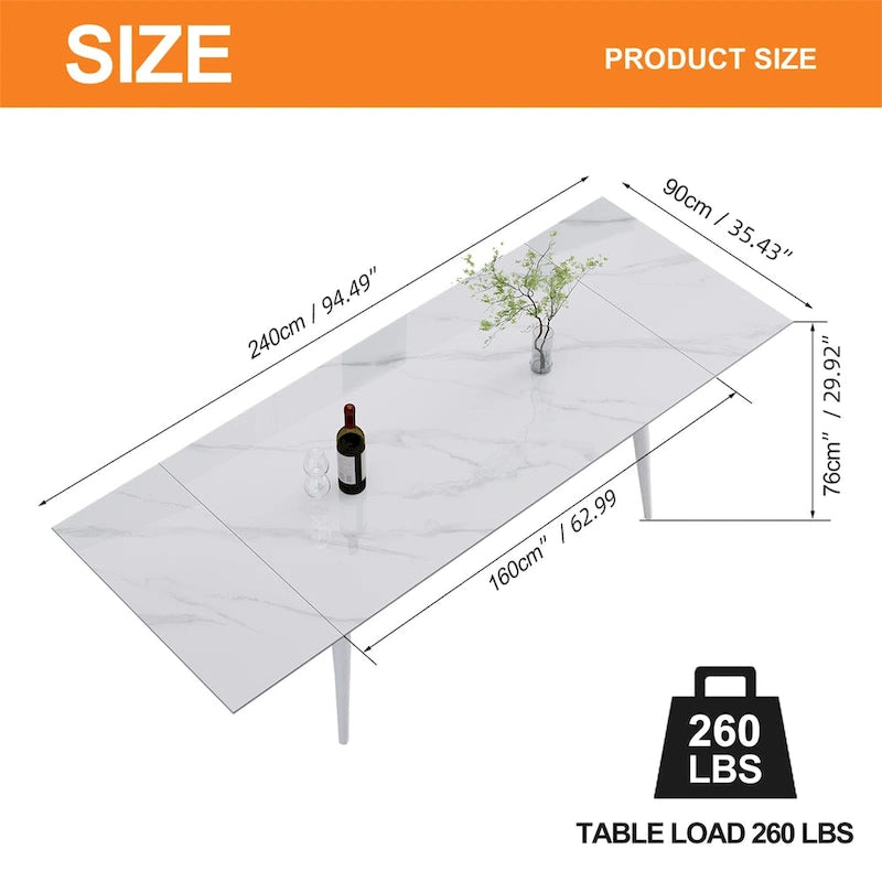 Ensemble de salle à manger 7 pièces avec table extensible en pierre frittée et 6 chaises en tissu