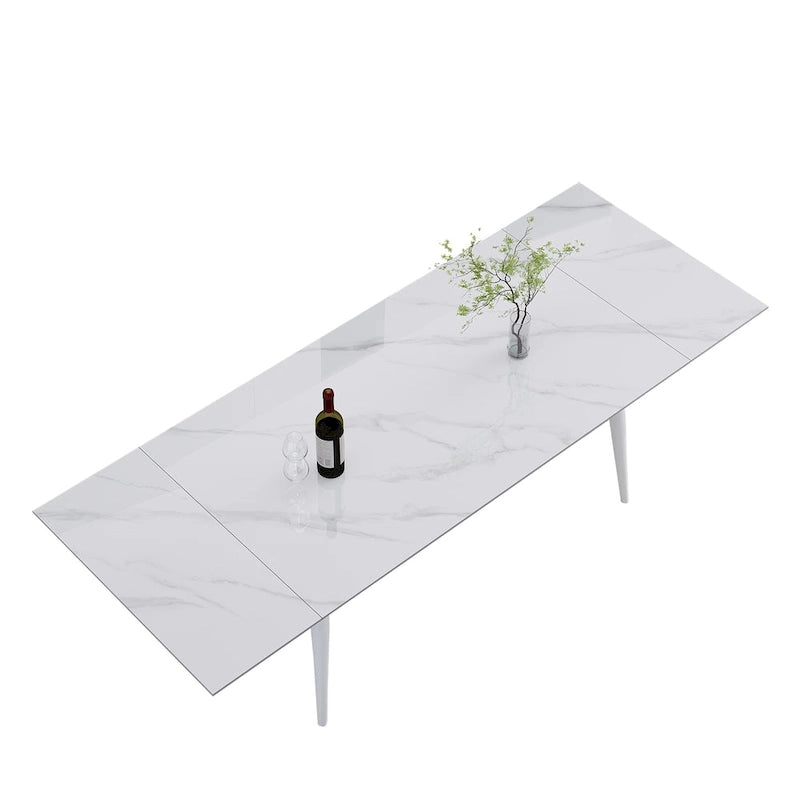 Ensemble de salle à manger 7 pièces avec table extensible en pierre frittée et 6 chaises en tissu