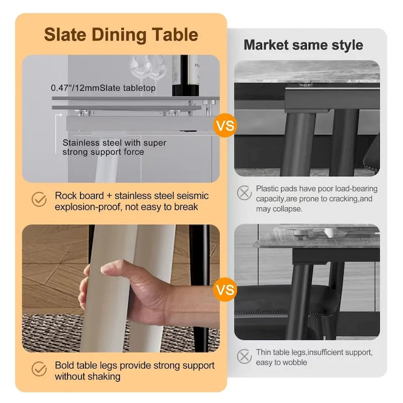 Ensemble de salle à manger 7 pièces avec table extensible en pierre frittée et 6 chaises en tissu