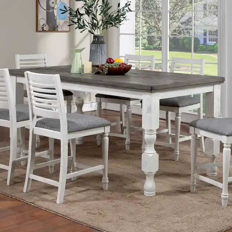 Ensemble de salle à manger 7 pièces hauteur comptoir en bois blanc antique Ionessa par Furniture of America