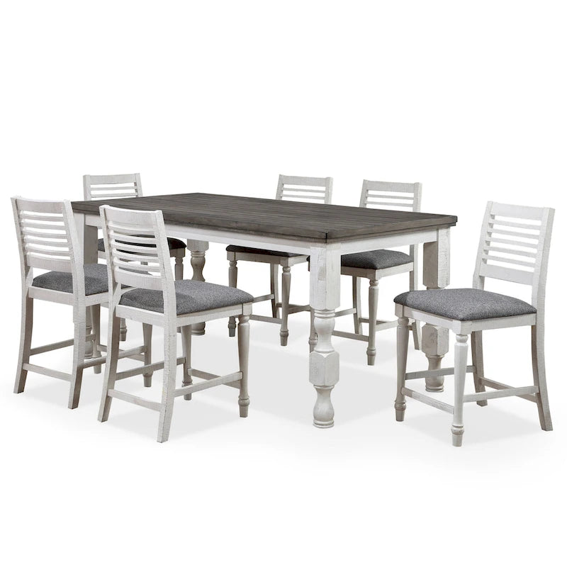 Ensemble de salle à manger 7 pièces hauteur comptoir en bois blanc antique Ionessa par Furniture of America