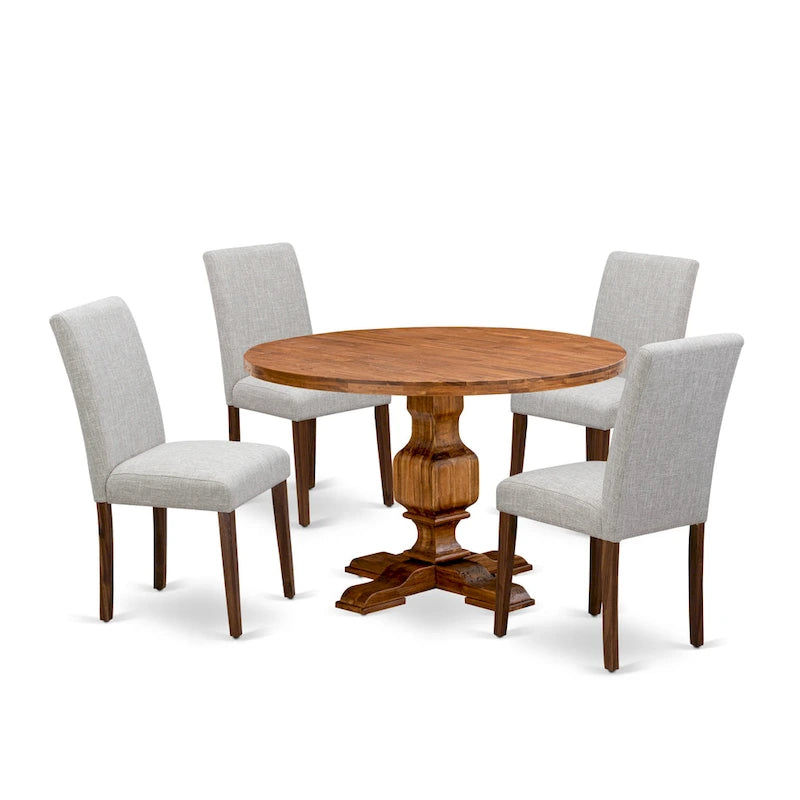Ensemble de salle à manger East West Furniture – une table de salle à manger ronde et des chaises Parson couleur daim, noyer antique (option de pièces)