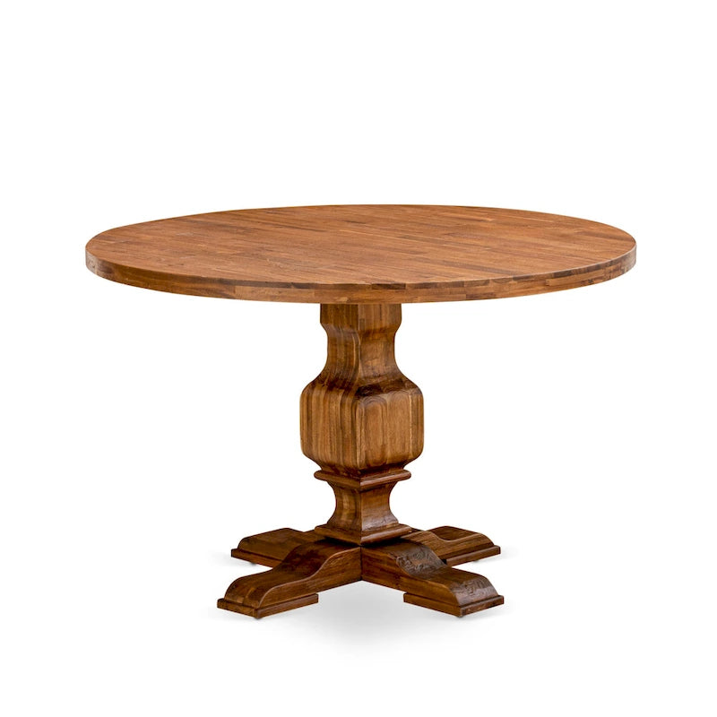 Ensemble de salle à manger East West Furniture – une table de salle à manger ronde et des chaises Parson couleur daim, noyer antique (option de pièces)