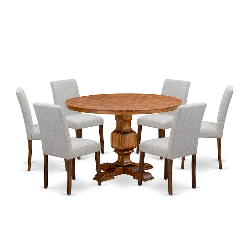 Ensemble de salle à manger East West Furniture – une table de salle à manger ronde et des chaises Parson couleur daim, noyer antique (option de pièces)