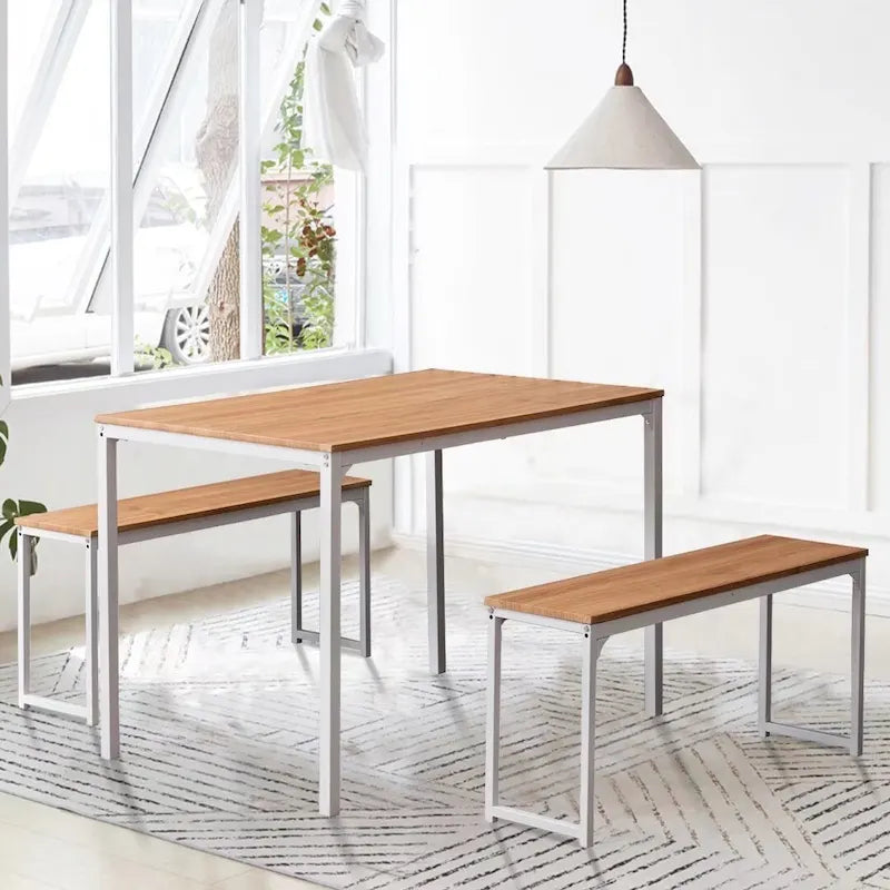 Ensemble de table de cuisine 3 pièces avec deux bancs, ensemble de salle à manger 4 places