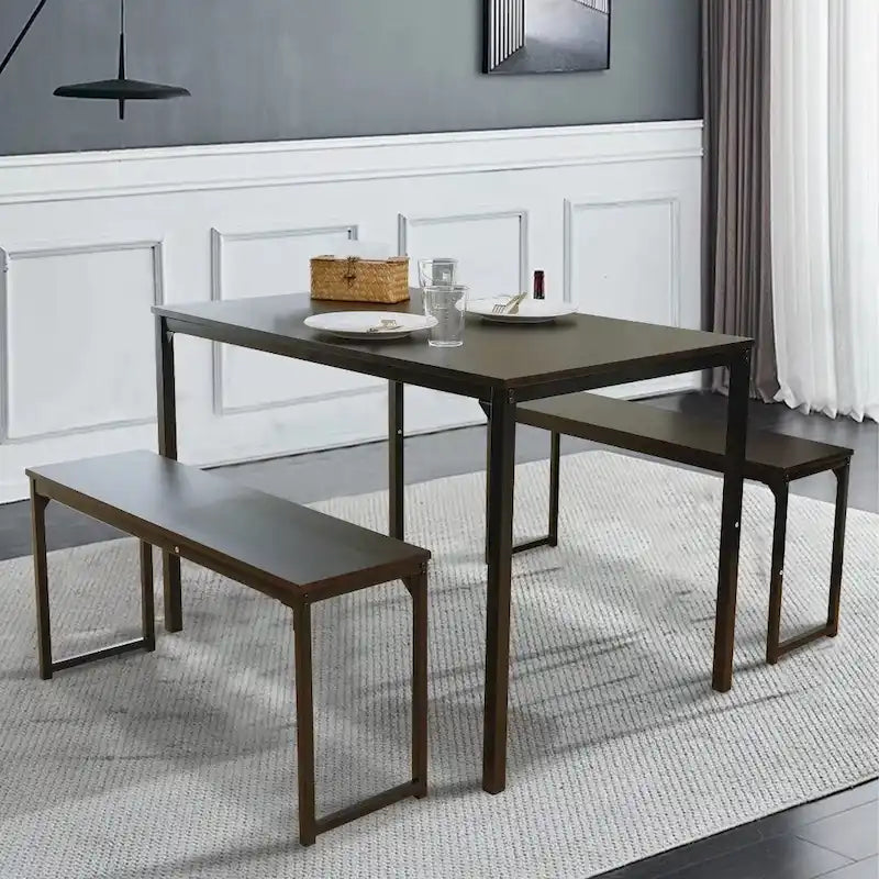 Ensemble de table de cuisine 3 pièces avec deux bancs, ensemble de salle à manger 4 places