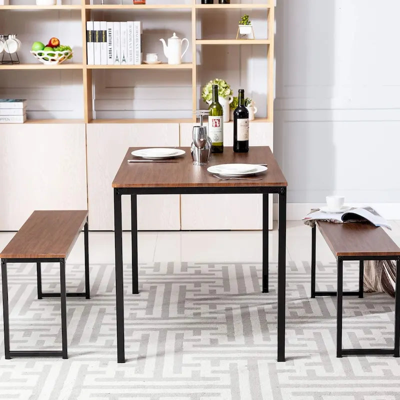 Ensemble de table de cuisine 3 pièces avec deux bancs, ensemble de salle à manger 4 places