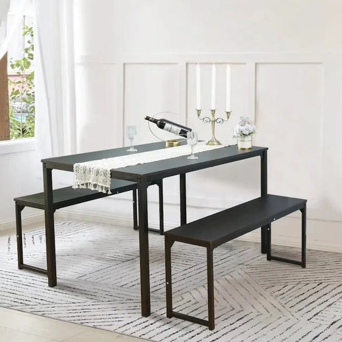 Ensemble de table de cuisine 3 pièces avec deux bancs, ensemble de salle à manger 4 places