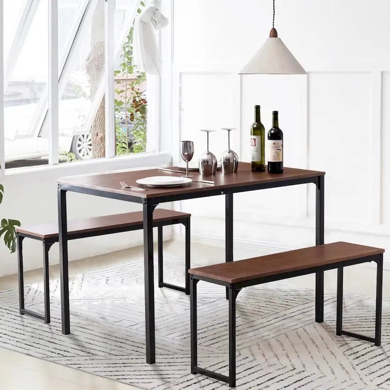 Ensemble de table de cuisine 3 pièces avec deux bancs, ensemble de salle à manger 4 places