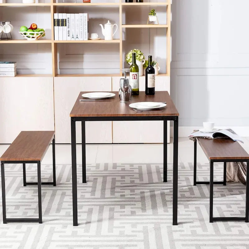 Ensemble de table de cuisine 3 pièces avec deux bancs, ensemble de salle à manger 4 places