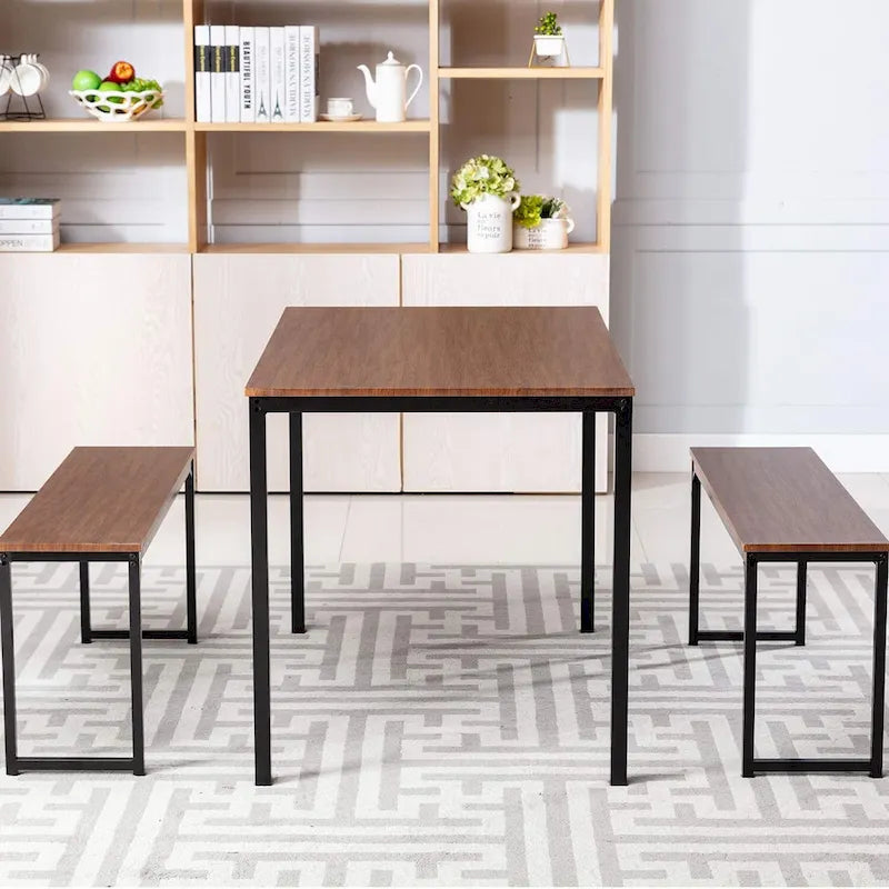 Ensemble de table de cuisine 3 pièces avec deux bancs, ensemble de salle à manger 4 places