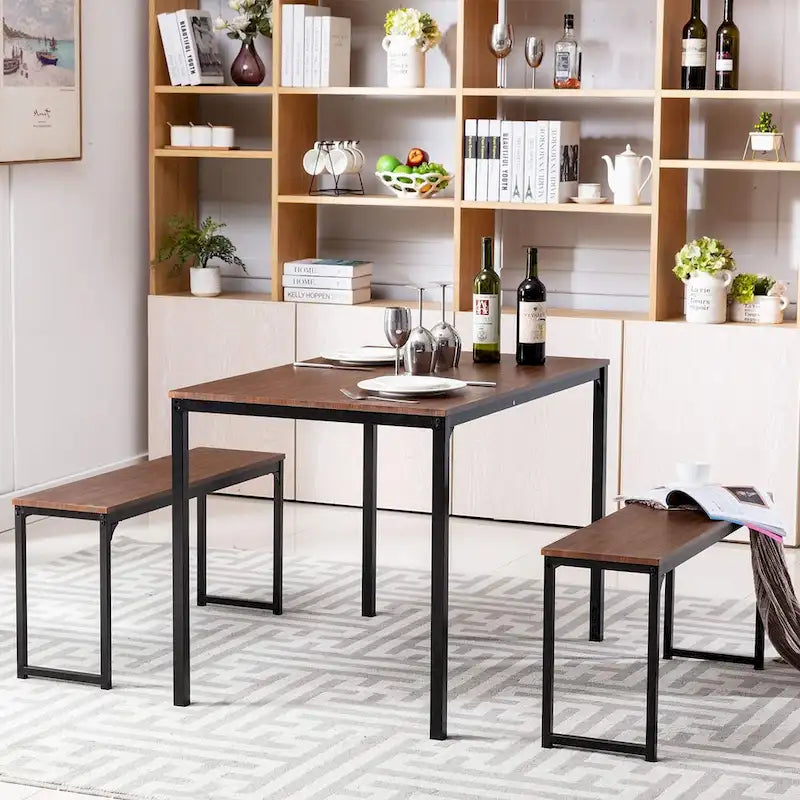 Ensemble de table de cuisine 3 pièces avec deux bancs, ensemble de salle à manger 4 places