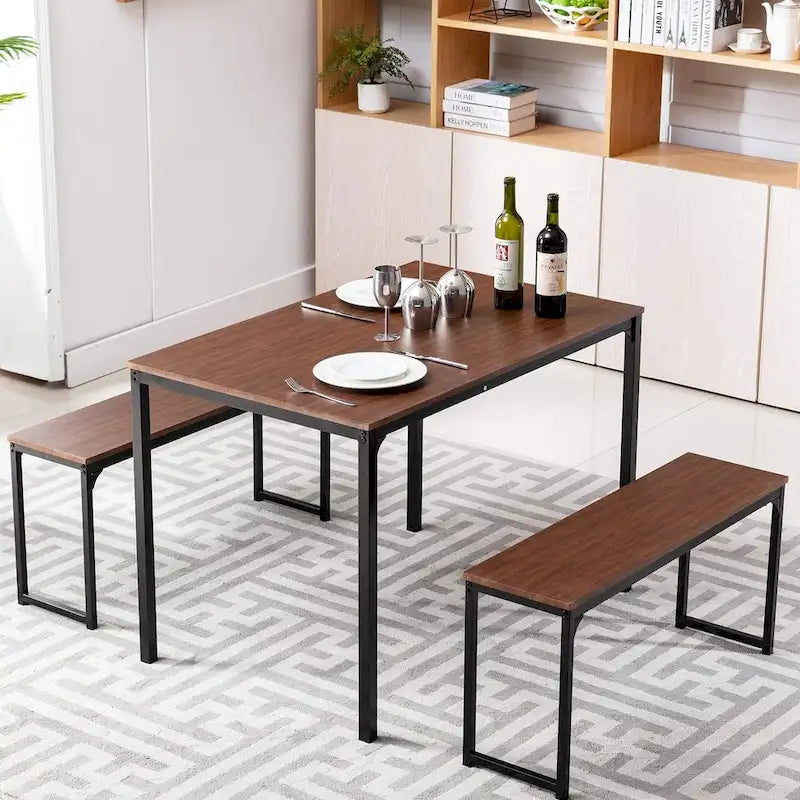 Ensemble de table de cuisine 3 pièces avec deux bancs, ensemble de salle à manger 4 places