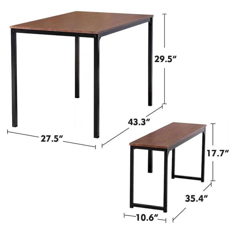 Ensemble de table de cuisine 3 pièces avec deux bancs, ensemble de salle à manger 4 places