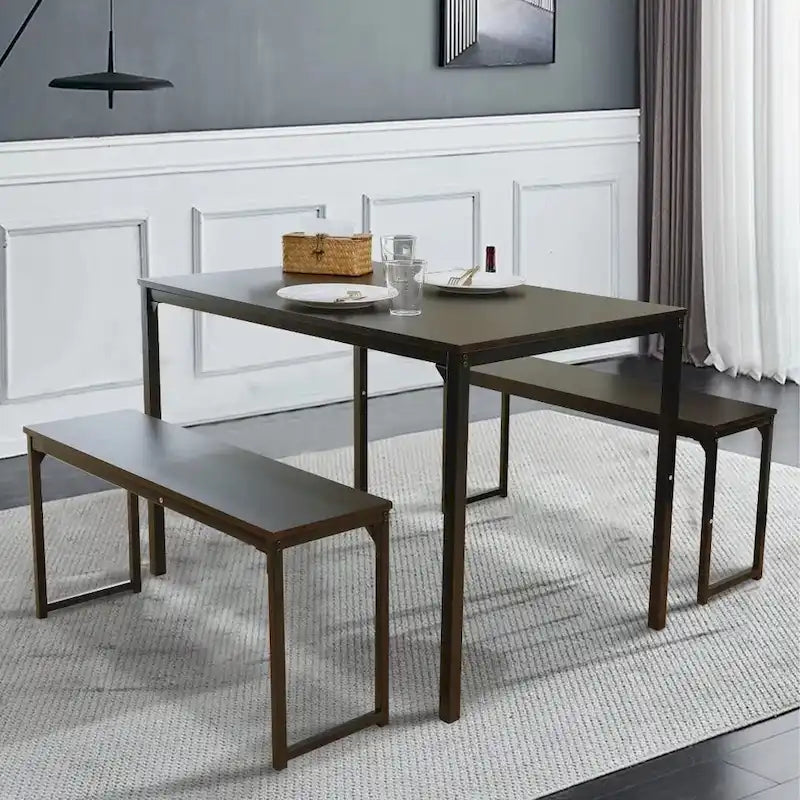 Ensemble de table de cuisine 3 pièces avec deux bancs, ensemble de salle à manger 4 places