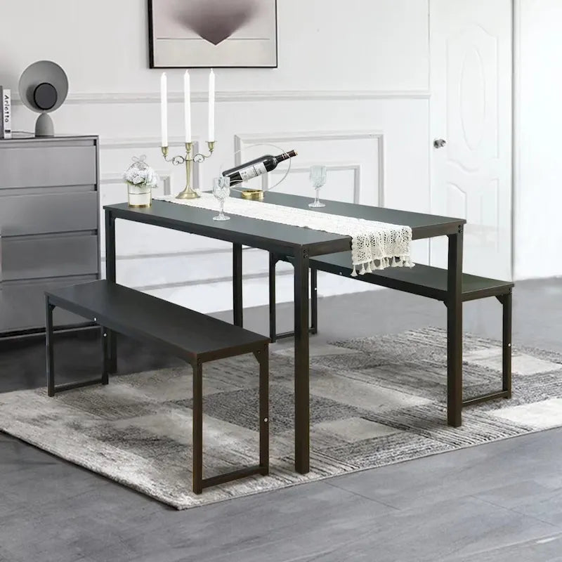 Ensemble de table de cuisine 3 pièces avec deux bancs, ensemble de salle à manger 4 places