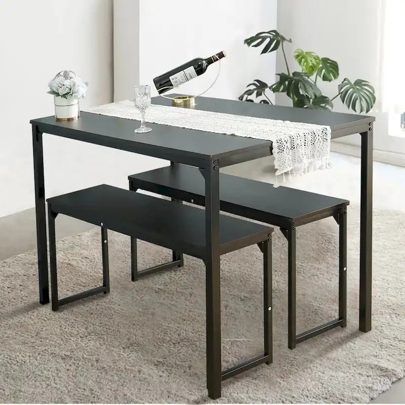 Ensemble de table de cuisine 3 pièces avec deux bancs, ensemble de salle à manger 4 places