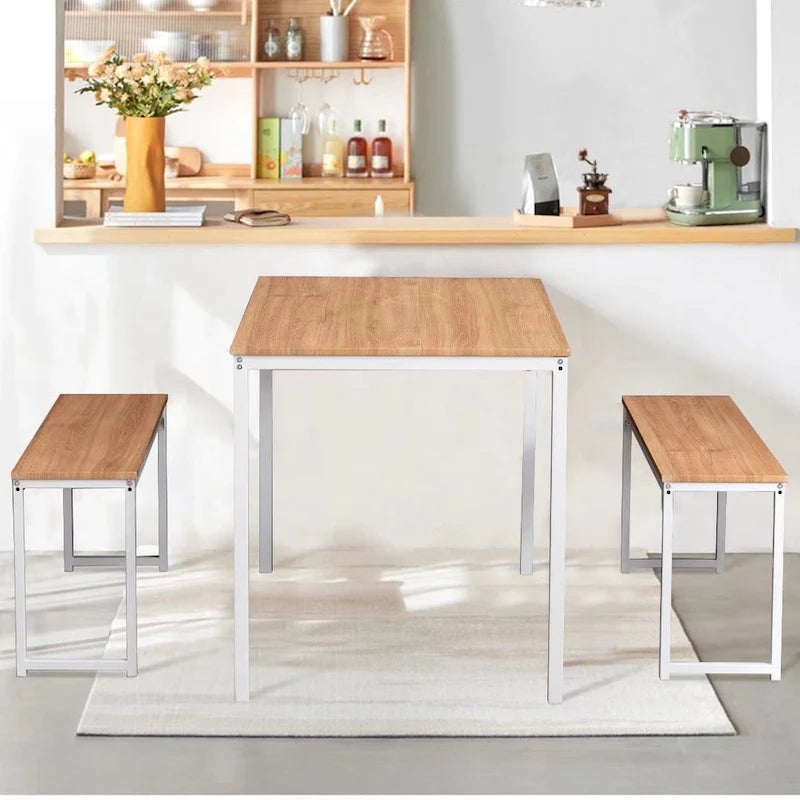 Ensemble de table de cuisine 3 pièces avec deux bancs, ensemble de salle à manger 4 places