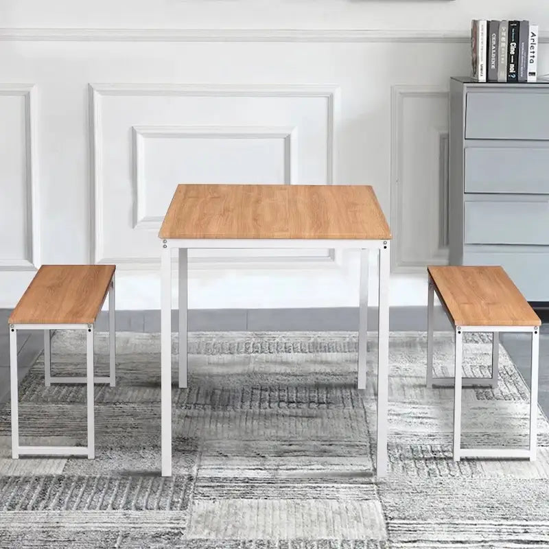 Ensemble de table de cuisine 3 pièces avec deux bancs, ensemble de salle à manger 4 places