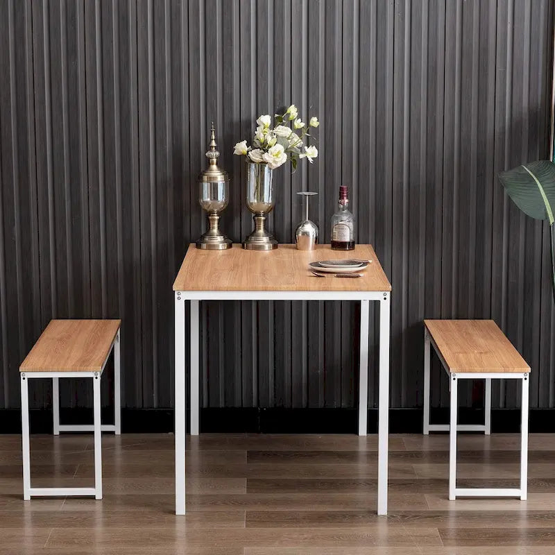 Ensemble de table de cuisine 3 pièces avec deux bancs, ensemble de salle à manger 4 places