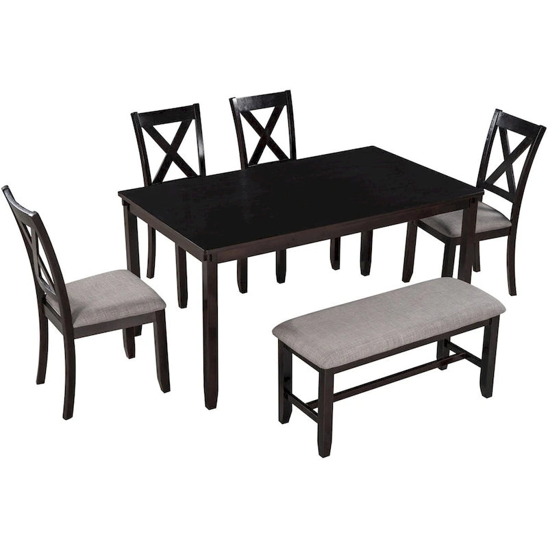 Ensemble de salle à manger 6 pièces Merax en bois avec banc et 4 chaises de salle à manger