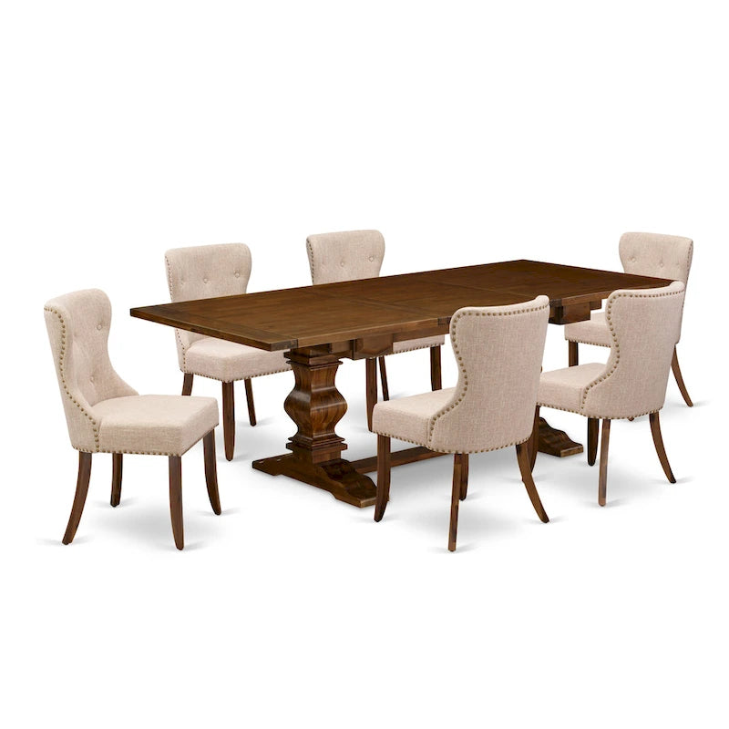 Ensemble de salle à manger East West Furniture – une table rectangulaire et des chaises en tissu lin beige clair (option de pièces)