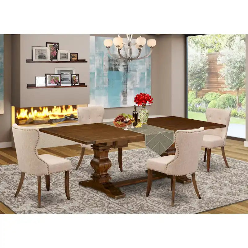 Ensemble de salle à manger East West Furniture – une table rectangulaire et des chaises en tissu lin beige clair (option de pièces)
