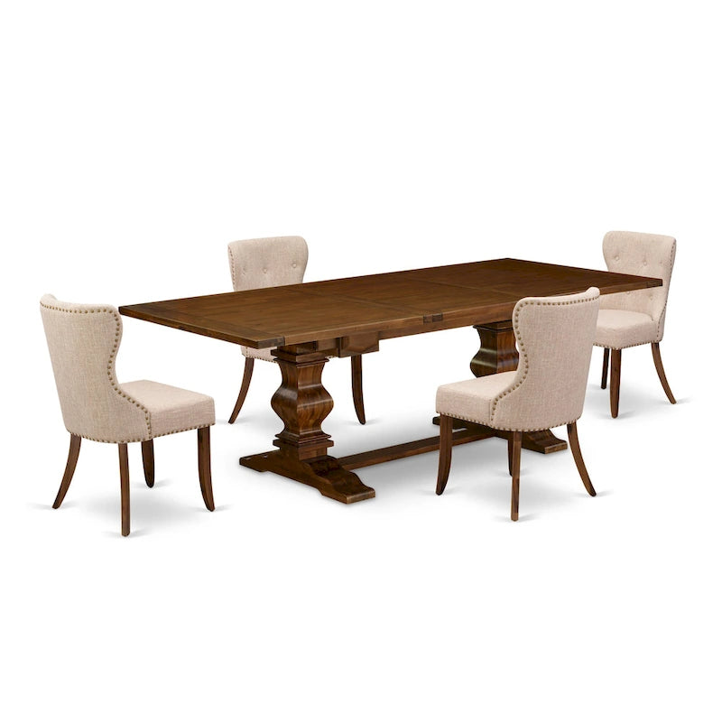 Ensemble de salle à manger East West Furniture – une table rectangulaire et des chaises en tissu lin beige clair (option de pièces)