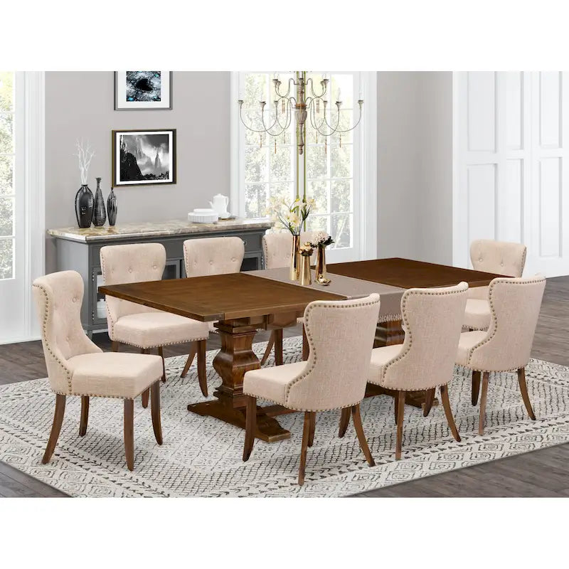 Ensemble de salle à manger East West Furniture – une table rectangulaire et des chaises en tissu lin beige clair (option de pièces)