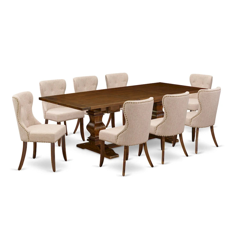 Ensemble de salle à manger East West Furniture – une table rectangulaire et des chaises en tissu lin beige clair (option de pièces)